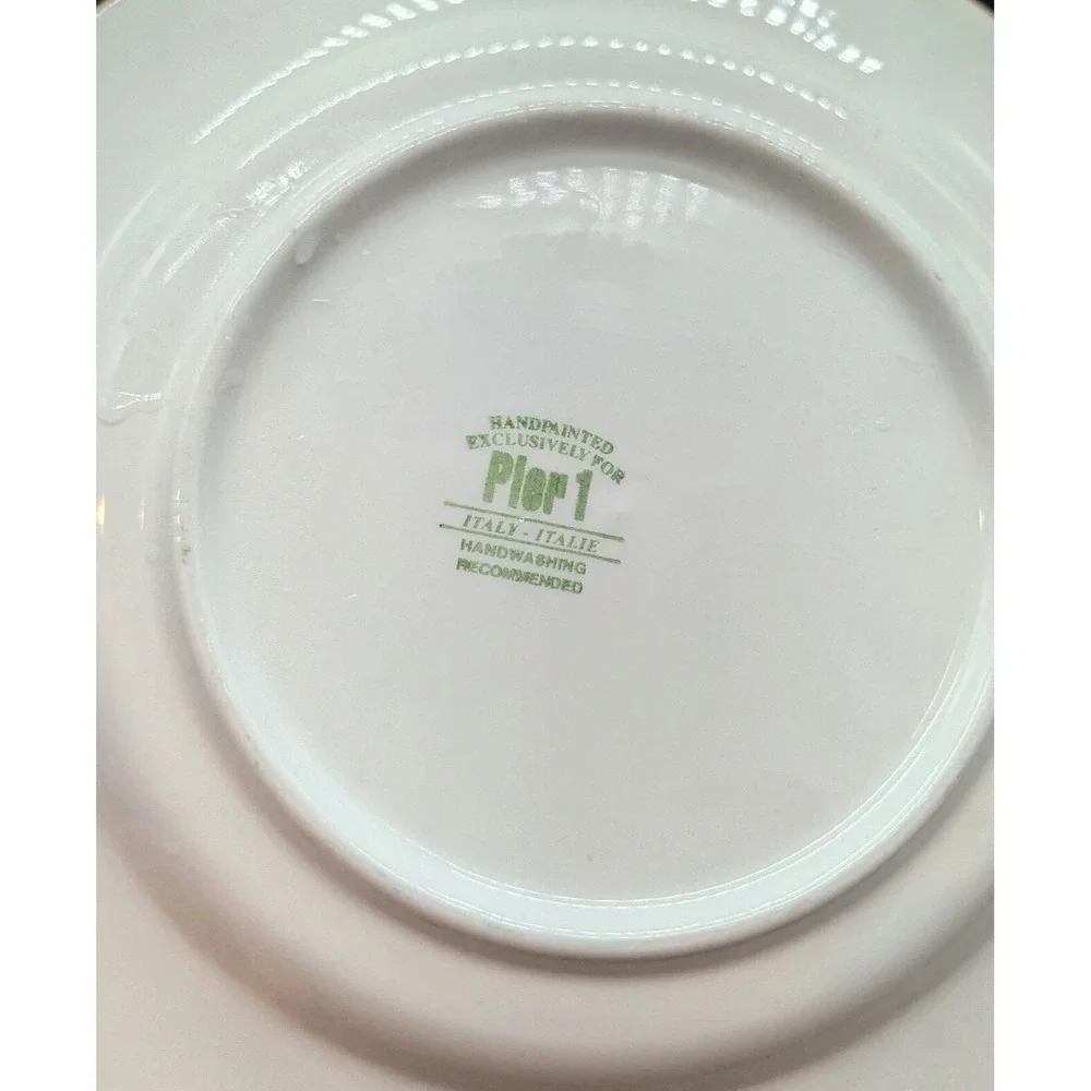 Set/4 Pier 1 Italian Pottery White Embossed Fruit Terra Cotta Edge Dinner Plate